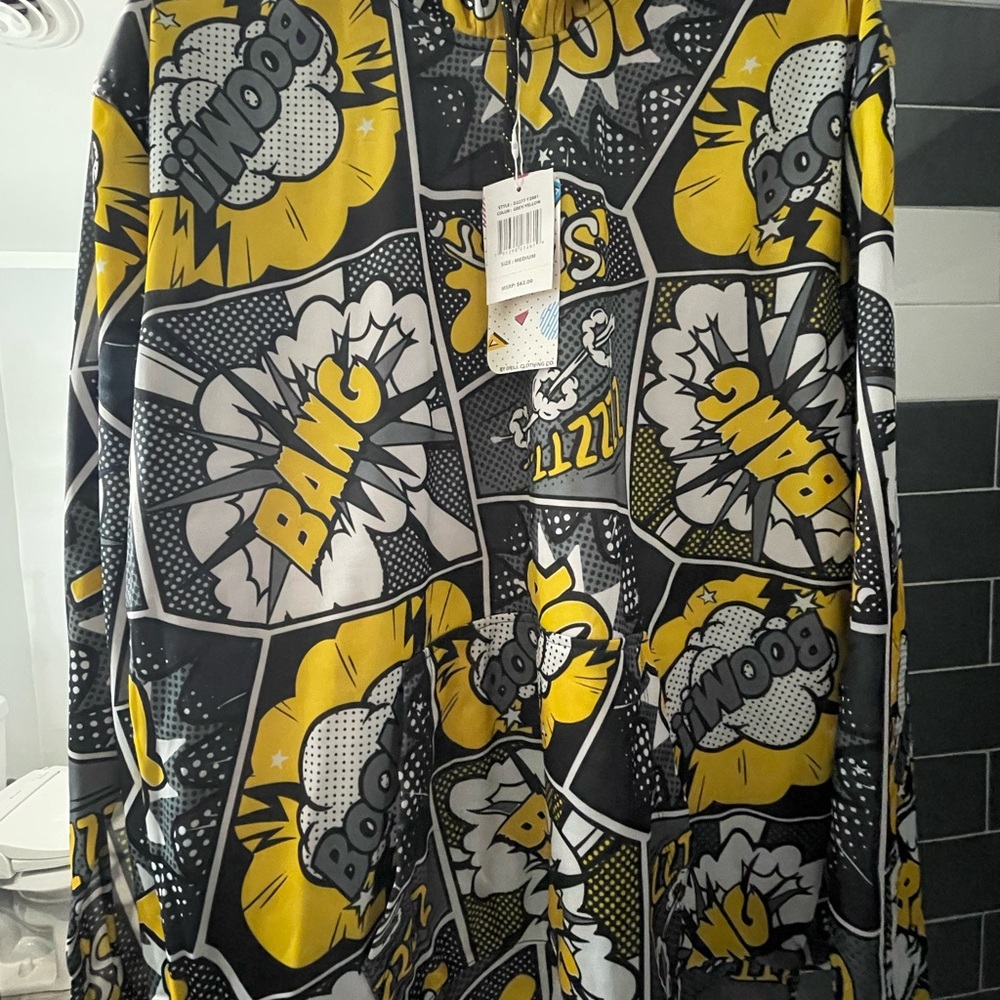 Comic Print Men's Shirt in Black and Yellow